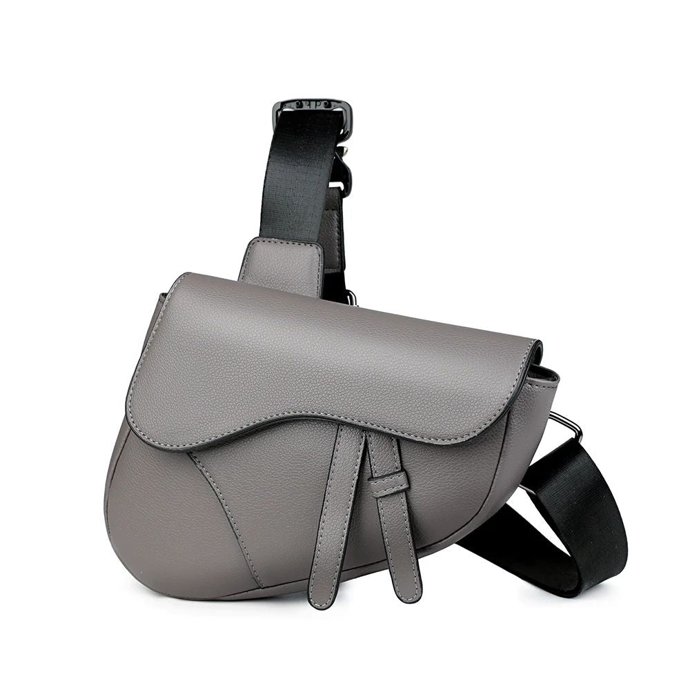 Men's Solid Color PU Leather Saddle Crossbody Bag