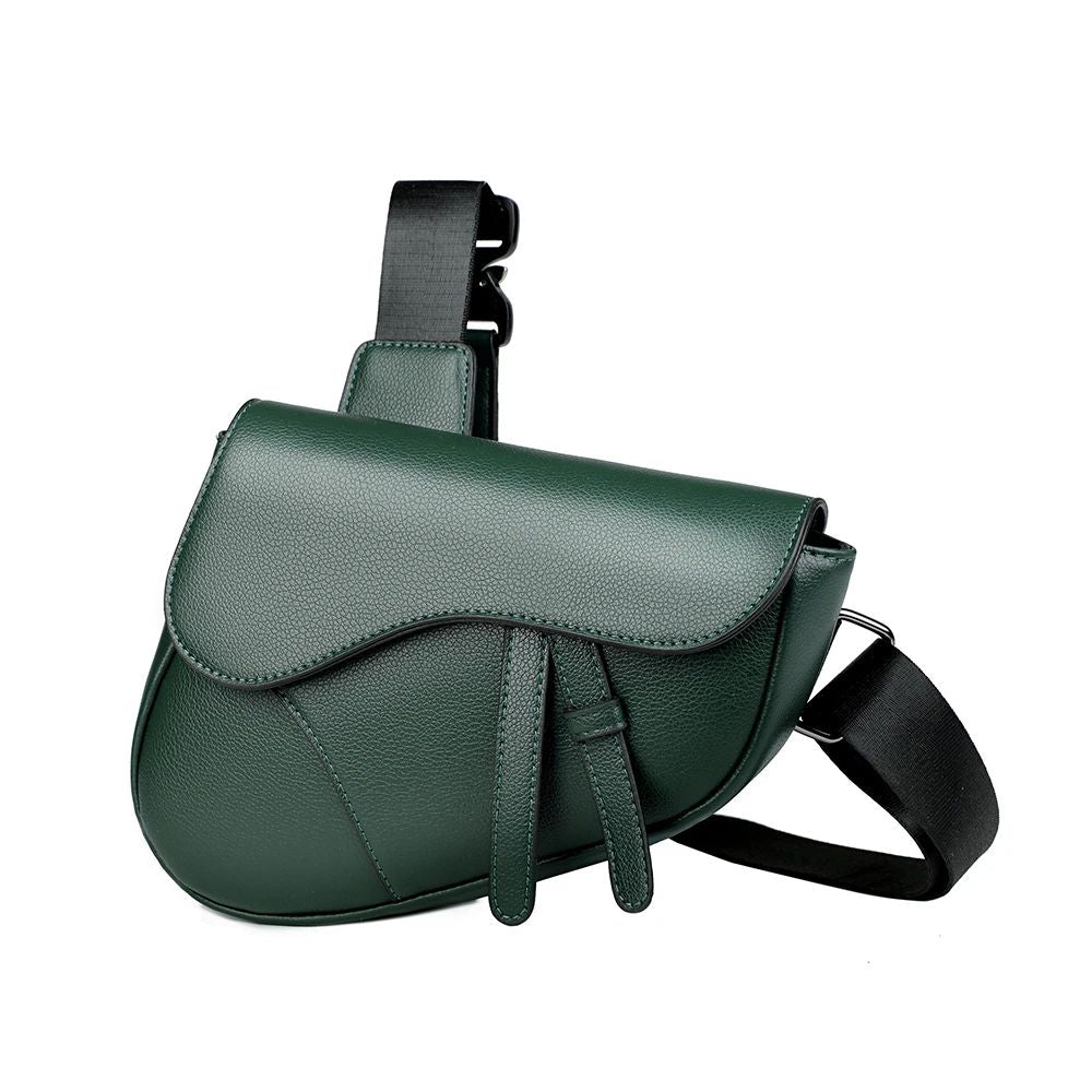 Men's Solid Color PU Leather Saddle Crossbody Bag