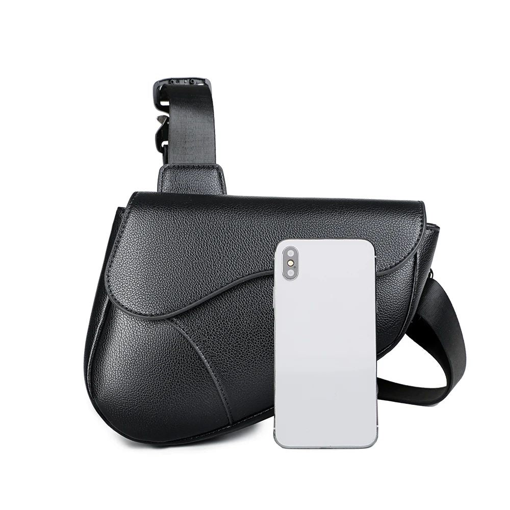 Men's Solid Color PU Leather Saddle Crossbody Bag