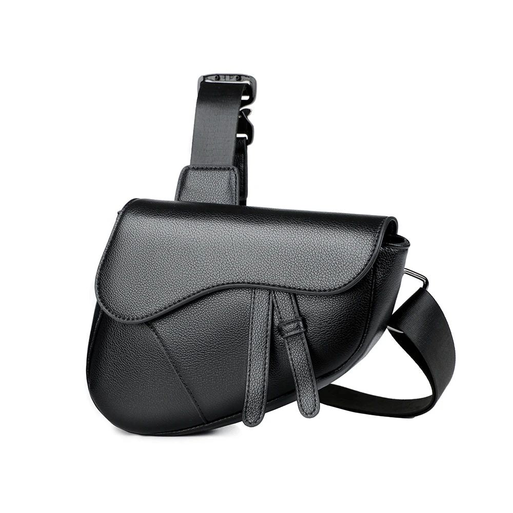 Men's Solid Color PU Leather Saddle Crossbody Bag