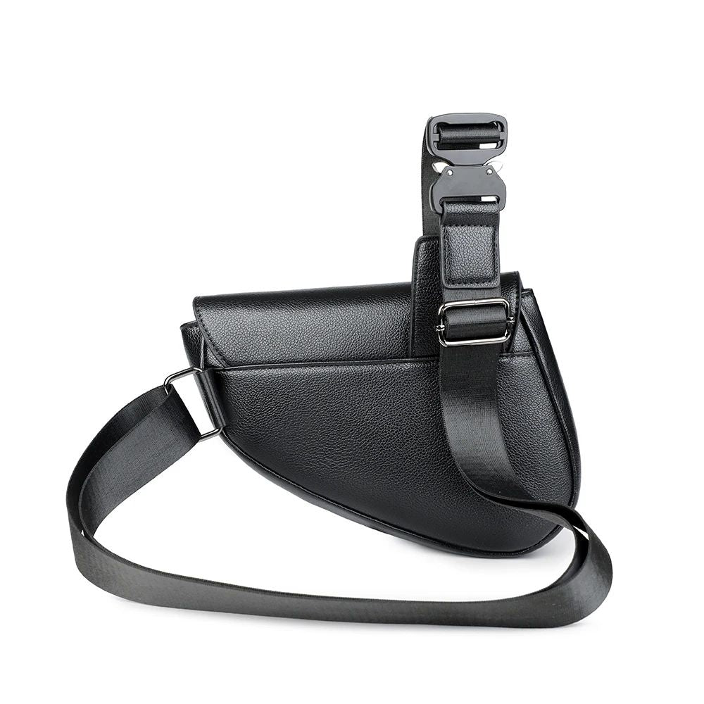 Men's Solid Color PU Leather Saddle Crossbody Bag